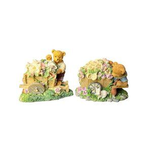 Vintage K's Collection Bear Figurines Bear with Wagon/Bunny/Frog 3.5" Figures